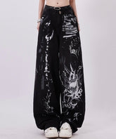 Black Graffiti Print Wide Leg Pants