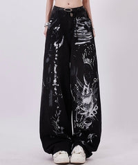 Black Graffiti Print Wide Leg Pants