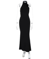 Black Halter Flower Bodycon Dress