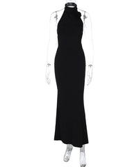 Black Halter Flower Bodycon Dress