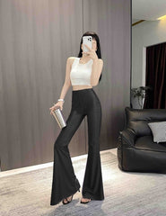 Black High-Rise Fitted Flare Pants