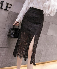 Black High-Waist Lace Skirt