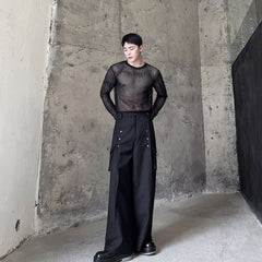 Black Hollow Mesh Net Top