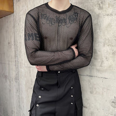 Black Hollow Mesh Net Top