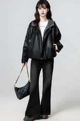 Black Hooded Faux Layered Short Jacket