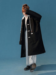 Black Hooded Pocket Coat
