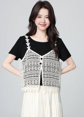 Black Lace Layered Short Sleeve Crop Top Set