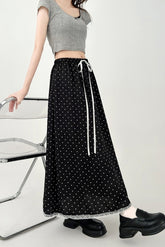 Black Lace Polka Dot Chiffon A Line Skirt