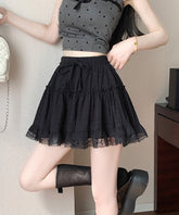 Black Lace Ruffles Mini Skirt