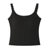 Black Lace Trim Ribbed Tank Top