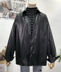 Black Leather Shirt Jacket