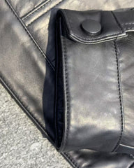 Black Leather Snap Button Jacket