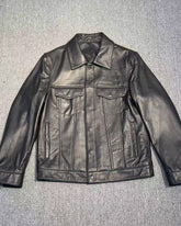 Black Leather Snap Button Jacket