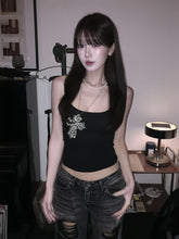 Black Leopard Cross Cami Top