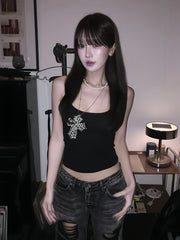 Black Leopard Cross Cami Top