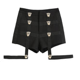 Black Leopard Shorts With Strap