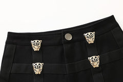 Black Leopard Shorts With Strap