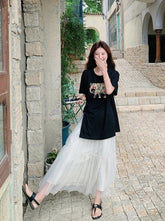 Black Letter Print Casual Skirt And Top Set