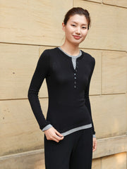 Black Long Sleeve Henley Top