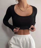 Black Long Sleeves Cropped Top