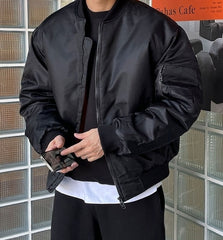 Black Loose Bomber Jacket