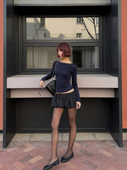 Black Low Rise Puff Skirt