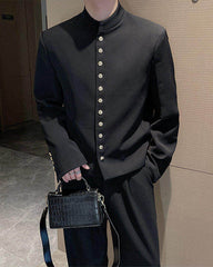 Black Mandarin Collar Blazer Jacket