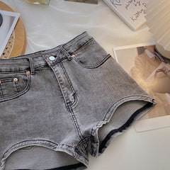 Black Micro Denim Shorts