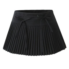Black Micro Pleats Double Bow Skirt