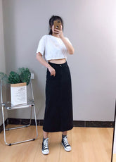 Black Midi Denim Skirt