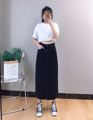 Black Midi Denim Skirt
