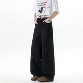 Black Mini Hearts Embroidered Jeans