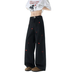 Black Mini Hearts Embroidered Jeans