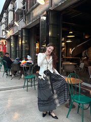 Black Mixed Plaid Patchwork Skirt