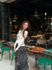 Black Mixed Plaid Patchwork Skirt