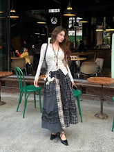 Black Mixed Plaid Patchwork Skirt