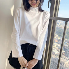 White Mock Neck Long Sleeves Top