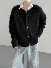 Black Mohair Button-Down Cardigan