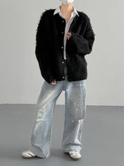 Black Mohair Button-Down Cardigan