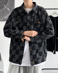 Black Multi-Patterned Checkered Denim Jacket
