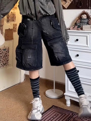Black Multi-Pockets Cargo Shorts