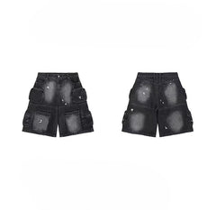 Black Multi-Pockets Cargo Shorts