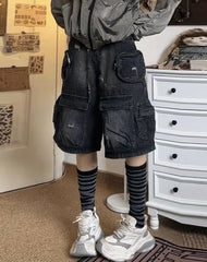 Black Multi-Pockets Cargo Shorts