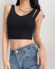 Black Overlapping Two-Piece Illusion Crop Top