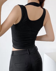 Black Overlay Strap Cropped Top