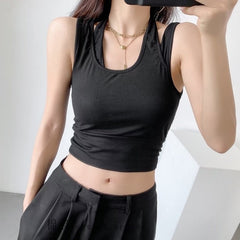 Black Overlay Strap Cropped Top