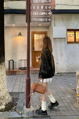 Black Oversized Faux Leather Zip-Up Jacket