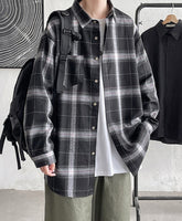 Black Plaid Collared Pocket Shirt