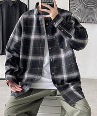 Black Plaid Collared Pocket Shirt