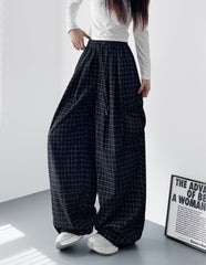 Black Plaid Wide Leg Cargo Pants